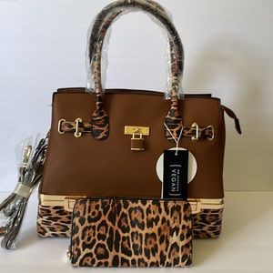 Brown Leopard Handbag w Wallet